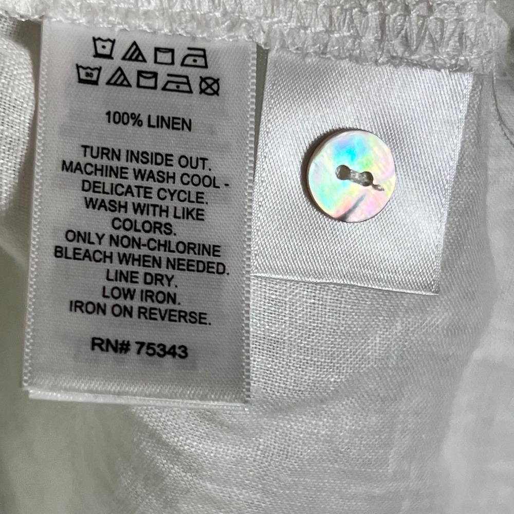 Jones & Co Jones New York M‎ White 100% Linen Roll Tab Sleeve Tunic Shirt Womens - Picture 3 of 7